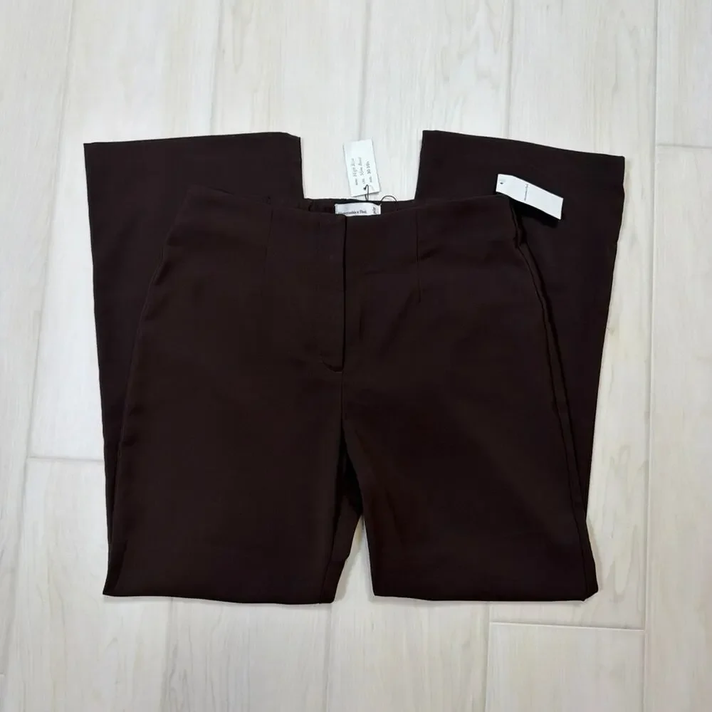 Abercrombie HR Slim Boot Trouser Dark Brown Tailored Dress Pant NWT Size XS